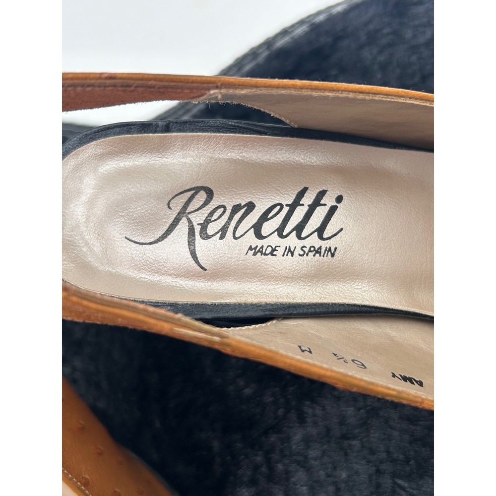 Renetti Amy Slingback Heels Ostrich Embossed Leather Black Toe Block Heel 6.5M - Picture 3 of 13